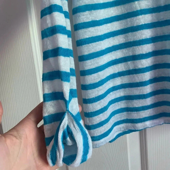Lauren Ralph Lauren Top Linen Large White Blue Striped Dolman Sleeve Euro Summer - Picture 8 of 12
